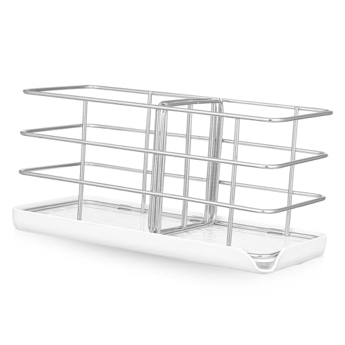 STOBAZA Edelstahl Schwammhalter mit Auffangschale Spülbecken Organizer Spülbeckenablage Rostfrei Multifunktional für Küchenspüle mit Stabiler Basis und Wasserablauf Design von STOBAZA