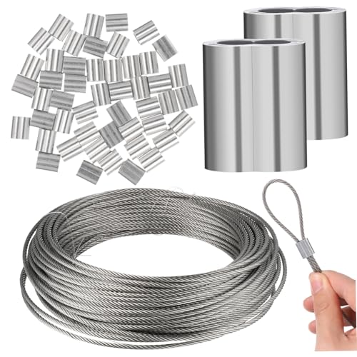 STOBAZA Edelstahl drahtseil mit Aluminiumhülsen Rostfreies Stahlseil für Garten Befestigung DIY projekte Korrosionsbeständig Hohe Tragkraft Vielseitig Einsetzbar von STOBAZA