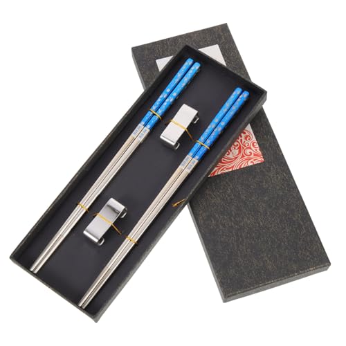 STOBAZA Essstäbchen Set mit Rutschfestem Muster Langlebig und Korrosionsbeständig Multifunktionalem Chopstick Rest Leicht und Tragbar für Zuhause und Unterwegs von STOBAZA