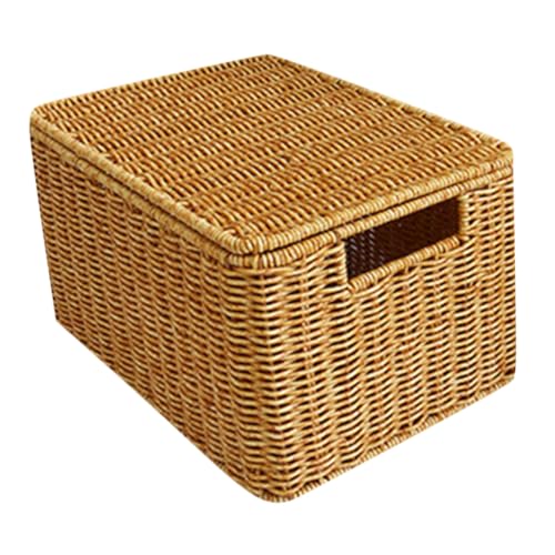 STOBAZA Europäischer Aufbewahrungskorb mit Deckel Robustes Aufbewahrungsbox für Kleidung und Kleinteile Geflochtenes Design Kleine für Schlafzimmer und Wohnzimmer von STOBAZA