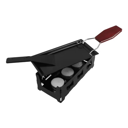 STOBAZA Faltbare Grillpfanne mit Holzgriff Antihaft Beschichtung Tragbares Teiliges Raclette mit Kerzen für Camping Kleines Barbecue und Käse Schmelzgerichte von STOBAZA