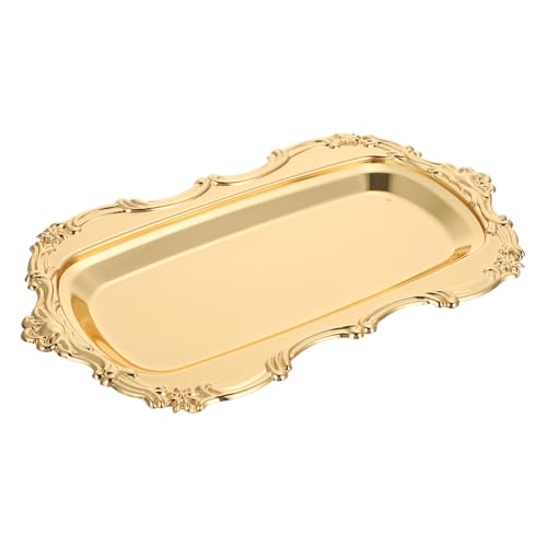STOBAZA Goldfarbene Metall Servierplatte mit Filigranem Spitzenrand rutschfest Leicht zu Reinigen Dekoratives Appetizer und Cupcake Tablett im Europäischen Stil für Zuhause Restaurant von STOBAZA
