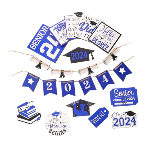STOBAZA Graduation Party Dekoration Holz Signs für Abschlussfeier Mehrschichtige Blaue und Weiße Graduation Tiered Tray Dekoration als Abitur Deko für Mädchen und Jungen von STOBAZA