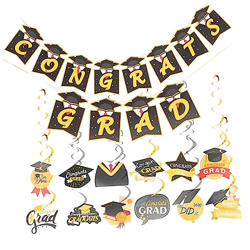 STOBAZA Graduation Party Dekoration Teilig mit Doktorhut Spiralen und Wimpeln aus PVC und Papier Geruchsfrei Einfach zu Hängen für Abschlussfeiern Klassenparty und Fenster oder Wanddeko von STOBAZA