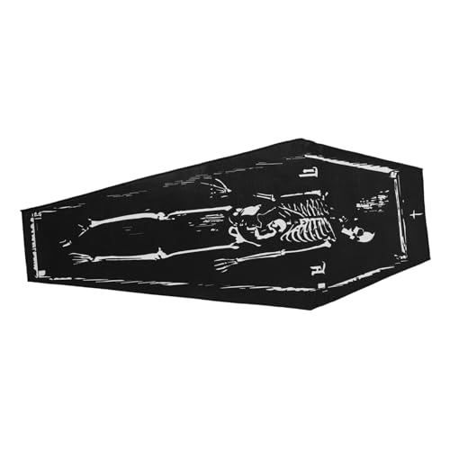 STOBAZA Halloween Gothic Sarg Fußmatte Rutschfester Bodenteppich für Innen Außen Badezimmer Wiederverwendbar Deko Haustürmatte mit Mystischem Skelett Design von STOBAZA