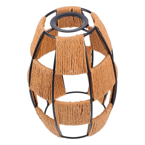 STOBAZA Handgewebter Lampenschirm mit Eisengestell Boho Pendelleuchte Lampenschirm für Esszimmer und Wohnzimmer Kunstvoller Rattan look Warmes Licht Vielseitige Deckenleuchte von STOBAZA