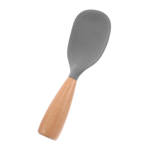 STOBAZA Hitzebeständiger Reislöffel mit Holzgriff nicht Klebendes Silikon Stehendes Design für Platzsparendes Servieren für Haushalts Reiskocher und Vielseitige Küchenanwendung von STOBAZA