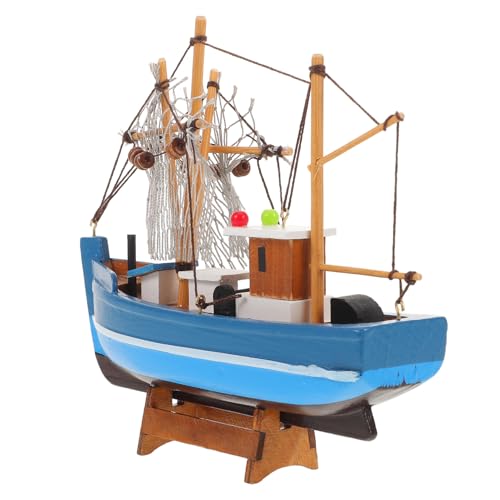 STOBAZA Holz Segelboot Modell Schiffsfigurine Mediterranes Küsten-dekor Handgefertigtes Holz Fischerboot Nautische Tischdeko für Wohnzimmer und Büro Kleine Segelschiff Skulptur von STOBAZA
