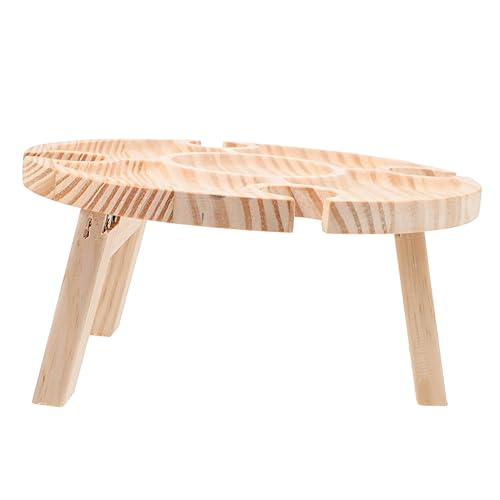 STOBAZA Klappbarer Holz Picknicktisch Rund Tragbarer Weintisch Robust für Outdoor Party Strand Garten Snacks Serviertisch von STOBAZA