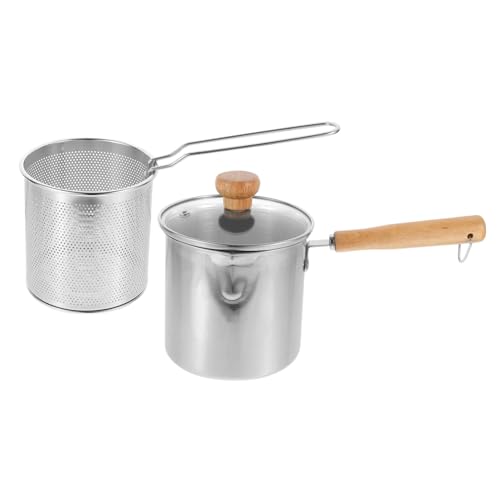 STOBAZA Kleiner Frittierpot mit Hitzebeständigem Glasdeckel und Ergonomischem Griff Mini Fritteuse mit Korb für Schonendes Fettarmes Frittieren zu Hause Einfach zu Reinigen und Rostfrei von STOBAZA