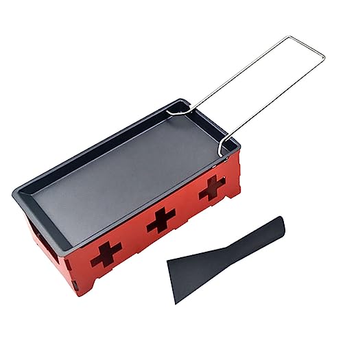 STOBAZA Mini Käsegrill Set aus Hitzebeständigem Antihaftbeschichtetem Backblech mit Stahlgriff Tragbar für Outdoor Camping und Küchengebrauch Ofengestell Backblech und Kleiner Spachtel von STOBAZA