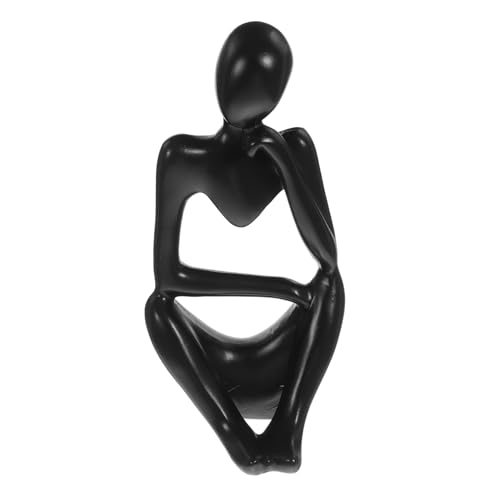 STOBAZA Moderne Abstrakte Denkende Statue aus Resin Künstlerische Skulptur für Büro Wohnraumdekoration Glatte Oberfläche Stilvolles Kunstwerk für Bücherregal und Schreibtisch Schwarzes von STOBAZA