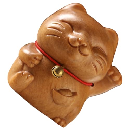 STOBAZA Natürliche Sandelholz Glückskatze Statue Winke Katze Desktop Dekofigur aus Hochwertigem als Glücksbringer und Feng Shui Ornament für Zuhause und Büro von STOBAZA