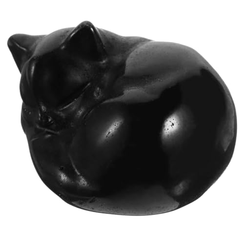 STOBAZA Natürliche Schwarze Obsidian-Kristall-Katze Handgeschnitzt Heilsteine Taschen-Glückskatzen-Figur Niedliche Katzenstatue Edelstein-Tierskulptur Heim- Und Raumdekoration von STOBAZA