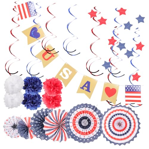 STOBAZA Patriotisches of July Dekorationsset aus Papierfächern Leicht zum Aufhängen an Wand Fenster Kamin Design für Unabhängigkeitstag Memorial Day Party Deko Zuhause von STOBAZA