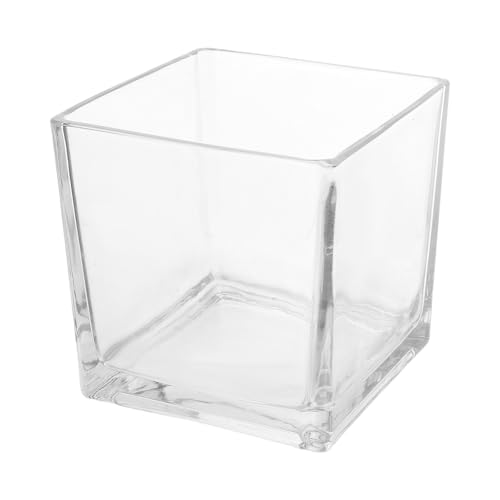 STOBAZA Klare Quadratische Glasvase, 15 X 15cm Würfel Blumenvase Hydrokultur Pflanzgefäß Vase Kerzenhalter für Hochzeit Tischdekoration Heimbüro Dekoration von STOBAZA