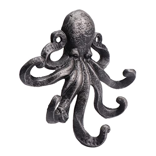 STOBAZA Retro Octopus Wandhaken aus Robustem Gusseisen Dekorativer Schlüsselhalter für Wohnzimmer Bad Küche Vielseitiger Tierform Haken Einfache Montage Rostfrei Silberfarben von STOBAZA
