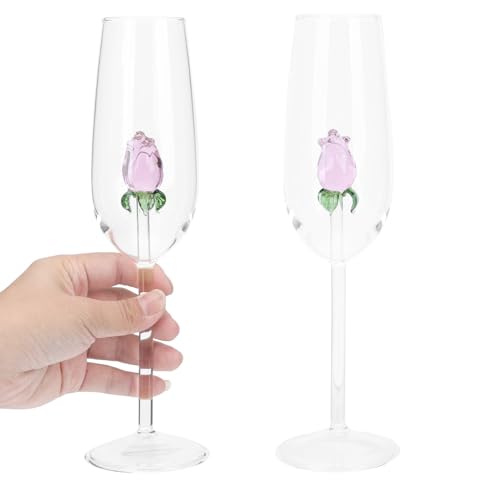 STOBAZA Rosenweinglas mit Rose innen Weinkelch Cocktailgläser Kristall Champagnerflöten Rotweinglas für Hochzeit Geburtstag Weihnachten Geschenk von STOBAZA