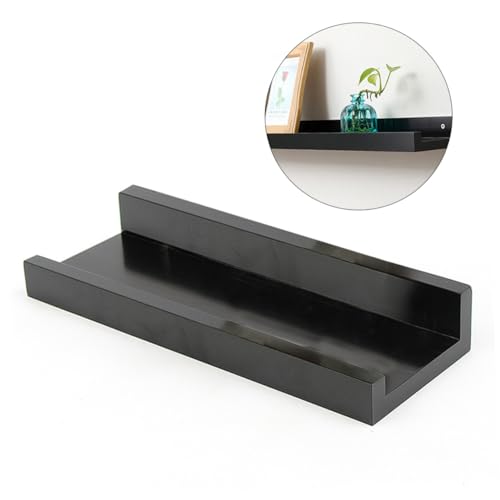 STOBAZA Schwebendes Wandregal aus Schwarzem Holz Robuste Wandablage Einfach zu Montieren Multifunktionales Aufbewahrungsboard für Wohnzimmer Küche und Büro von STOBAZA