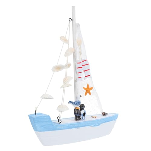 STOBAZA Segelbootmodell Aus Holz Mit Muscheldetails Für Nautische Wohndekoration Und Mediterranes Küstendekor von STOBAZA