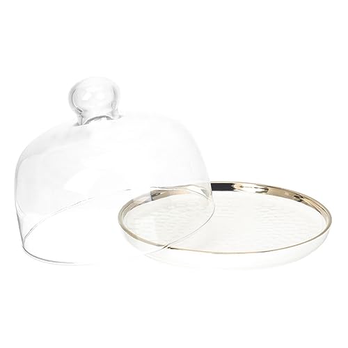 STOBAZA Transparente Dessertplatte mit Glasdeckel Kuchenserviertablett mit Goldverziertem Rand Eleganter Nordischer Stil für Party und Tischdekoration von STOBAZA