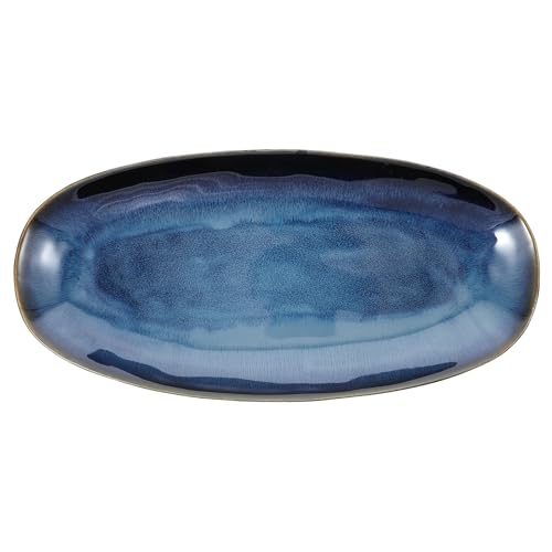 Keramik Servierplatte Oval - Japanisches Sushi Tablett Für Fisch, Snacks Und Vorspeisen - Großes Geschirr Für Restaurant, Hotel Und Zuhause - 34 X 16 Cm - Blau von STOBAZA