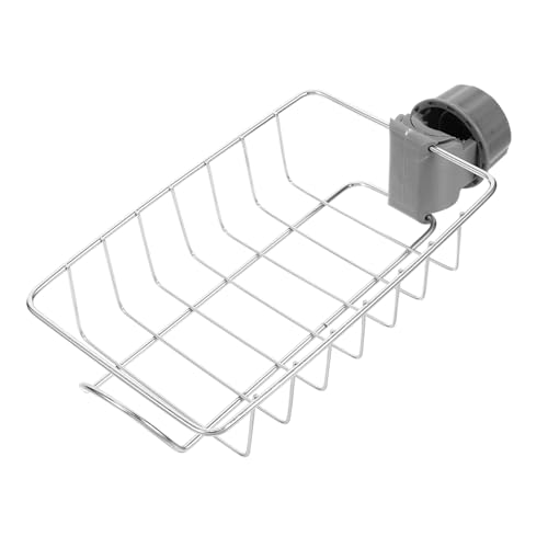 STOBAZA Verstellbarer Schwammhalter für Küchenspüle mit Rostfreiem Abs pp Metall Organizer mit Drahtgestell zur Aufbewahrung von Schwämmen und Seife Einfache Montage ohne Bohren Silber von STOBAZA