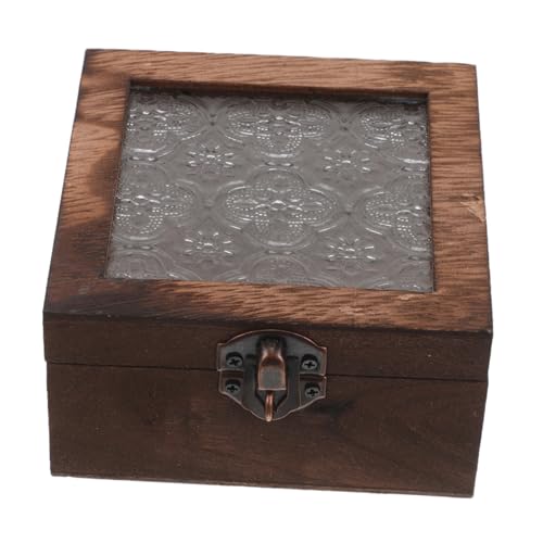 STOBAZA Vintage Schmuckschatulle für Frauen Aufbewahrungsbox für Schmuck Schmuckkoffer Holzbehälter Juwelierorganisator Schmuckbehälter Schmuck Vitrine Glas Kaffee von STOBAZA