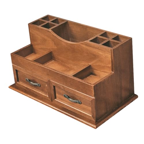 STOBAZA Vintage aus Massivem Holz Multifunktionaler Makeup Schmuckaufbewahrer mit Fächern Großer Stauraum Geeignet als Desktop Organizer für Büro und Schlafzimmer von STOBAZA