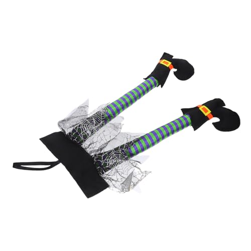 STOBAZA Witch Legs Halloween Dekorationen aus Polyester und Baumwolle Gestreifte Beine mit Stiefeln Weiche Langlebige Hängedeko mit Aufhängeband für Innen Außenbereich Spinnennetz-Optik von STOBAZA