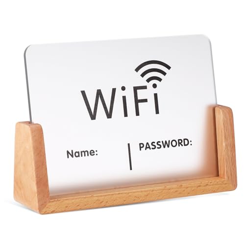 STOBAZA Wlan Passwort Schild mit Buchenholz Sockel Transparent Gäste Wlan Anzeige für Hotel Zuhause Business Tisch Wifi Zugang Hinweis von STOBAZA
