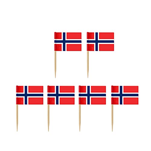 STOBOK 100Pcs Norwegen Flagge Zahnstocher Norwegische Flagge Cupcake Topper Cocktail Lebensmitteln Flagge Sticks Kleine Mini Land Picks für Feier Party Dekoration von STOBOK