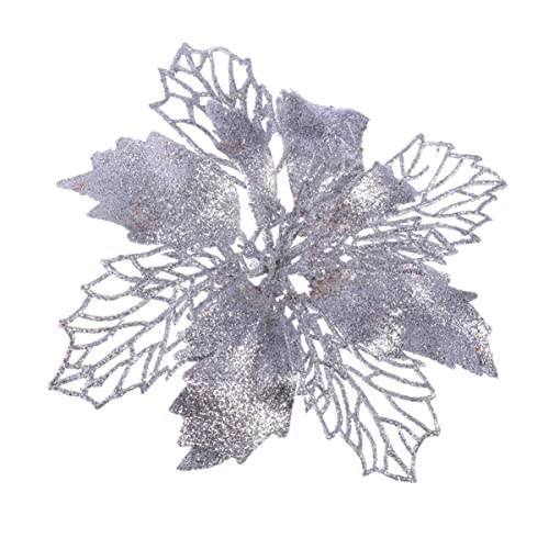 STOBOK 12 stücke Glitter weihnachtsstern künstliche weihnachtsstern künstliche Blume weihnachtsbaumschmuck Ornamente (Silber) von STOBOK