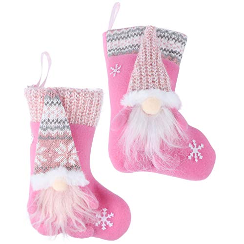 STOBOK 2 Stücke Weihnachtsstrumpf zum aufhängen Nikolausstrumpf Plüsch Wichtel GNOME Geschenktüte Beutel Zwerge Figuren Nikolausstiefel zum Befüllen Weihnachtsdeko Weihnachtsbaum Deko Rosa von STOBOK