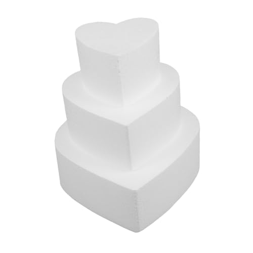 STOBOK 3 Stücke Backform DIY Torten Dummies Kuchendekoration Zubehör Hochzeitstorte Modell Herz Kuchen Modell DIY Torten Modell Kuchen-Display-Modell gefälschte Hochzeitstorte Schaum Weiß von STOBOK