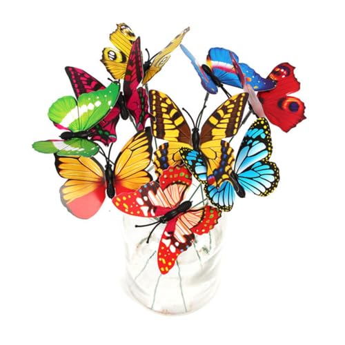 STOBOK 50 Stück Schmetterlinge auf Stock Feengarten Schmetterlinge Ornament Wohnkultur Blumentopf Vase Dekor Simulationsstangen draussen Schmetterlingsstab künstliche Holzstapel 3D von STOBOK