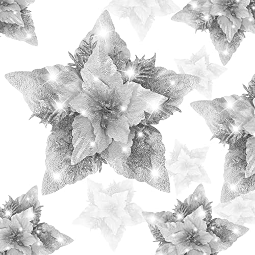 STOBOK Weihnachten Glitter Weihnachtsstern Kunstblumen: Silber Weihnachtsbaum Kranz Girlande Blumen Ornamente mit Clips Und Stielen für Weihnachten Hochzeit Silvester Urlaub Party von STOBOK