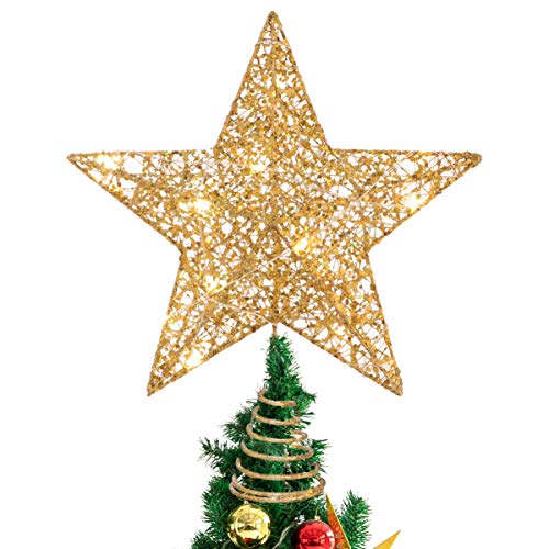 STOBOK Weihnachtsbaum Stern Topper Lichter,25cm Weihnachtsbaumspitze glitzernder baumkronen Lampe Ornament Party Dekoration,Gold von STOBOK