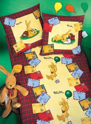 Baby Kinder Bettwäsche Set Motiv Felix der Hase Design 100% Baumwolle 100x135 cm + 40x60 cm von STODOMED