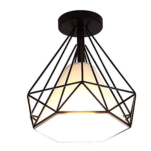 STOEX Deckenleuchte Retro Käfig Diamantform 25 cm Industrie-Stil Vintage Metall Eisen Lampe Lampe E27 für Wohnzimmer Schlafzimmer Restaurent Flur Cafe Bar (schwarz) von STOEX