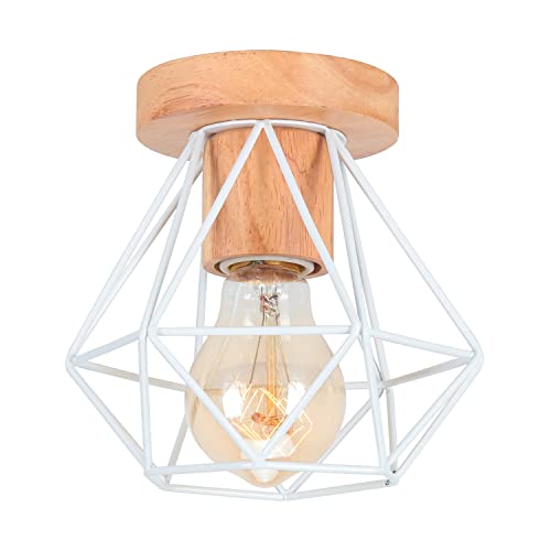 STOEX Industrielle Deckenleuchte Retro Design Metall und Holz Vintage Deckenleuchte E27 Lampe für Wohnzimmer Schlafzimmer Cafe Bar Weiß Ø15cm STOEX Industrielle Deckenleuchte Retro Design Metall und Holz Vintage Deckenleuchte E27 Lampe für Wohnzimmer Schlafzimmer Cafe Bar Weiß Ø15cm von STOEX