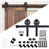 Schiebetüren Schiebetürsystem Komplettset Laufschiene Rollen Set Schwarz, Big Wheel Barn Door Hardware Kit - 2.0M/6.6FT von STOEX