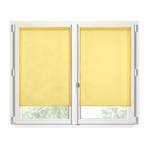 STOF - 1 Paar Scheibengardinen – Größe 60 x 160 cm – 100% Polyester – Farbe Gelb – Modell Monna – Verglasung – Privatsphäre und Transparenz – Uni von STOF