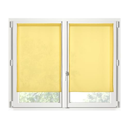 STOF - 1 Paar Scheibengardinen – Größe 60 x 160 cm – 100% Polyester – Farbe Gelb – Modell Monna – Verglasung – Privatsphäre und Transparenz – Uni von Stof