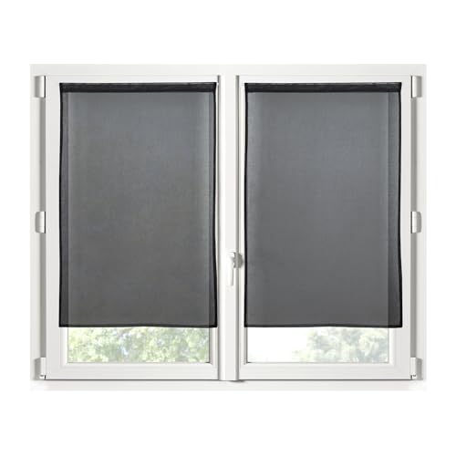 STOF - 1 Paar Scheibengardinen – Größe 60 x 160 cm – 100% Polyester – Farbe Schwarz – Modell Monna – Verglasung – Privatsphäre und Transparenz – Uni von STOF
