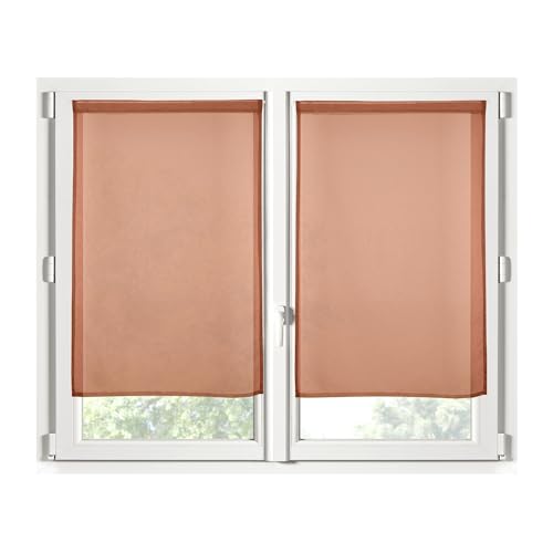 STOF - 1 Paar Scheibengardinen – Größe 60 x 160 cm – 100% Polyester – Farbe Terracotta – Modell Monna – Sichtschutz und Transparenz – Uni STOF - 1 Paar Scheibengardinen – Größe 60 x 160 cm – 100% Polyester – Farbe Terracotta – Modell Monna – Sichtschutz und Transparenz – Uni von Stof