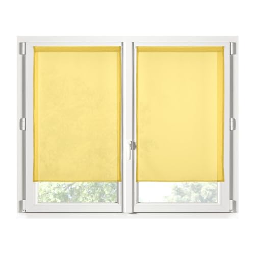 STOF - 1 Paar Scheibengardinen – Größe 70 x 200 cm – 100% Polyester – Farbe Gelb – Modell Monna – Verglasung – Privatsphäre und Transparenz – Uni von Stof