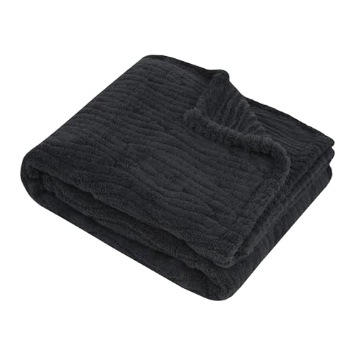 STOF Decke, Größe 130 x 160 cm, 100% Polyester, Farbe: Anthrazit, Modell Columbia, weich, warm, flauschig, strukturiert, einfarbig von Stof