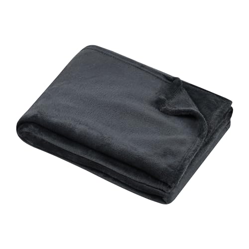 STOF - Kuscheldecke – Größe 130 x 160 cm – 100% Polyester – Farbe Anthrazit – Modell Stanford – Decke – weich warm und bequem, Fleece, einfarbig von Stof