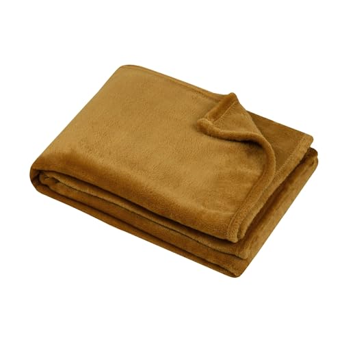 STOF - Kuscheldecke – Größe 130 x 160 cm – 100% Polyester – Farbe Camel – Modell Stanford – Decke – weich, warm, bequem, Fleece, einfarbig von Stof